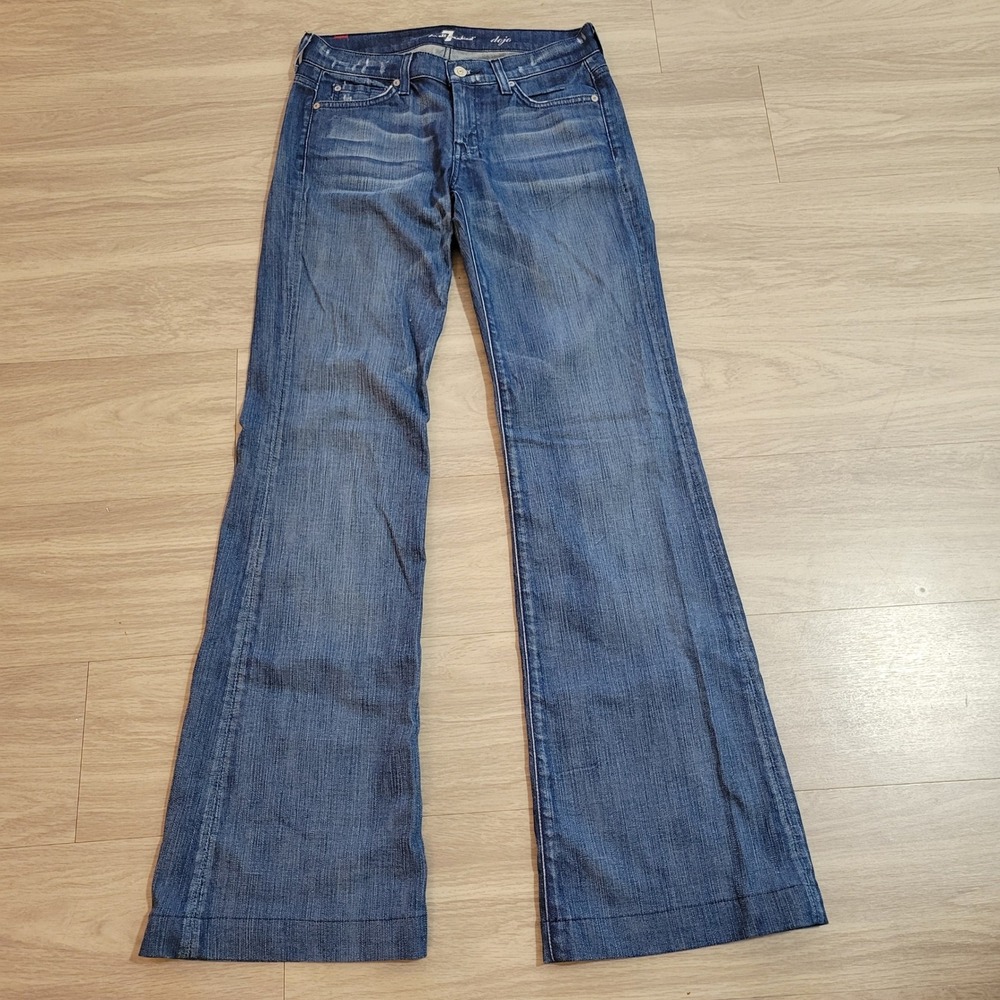7 For All Mankind Dojo Wide Leg Flare Trouser Jeans Medium Blue Denim Size 30x34